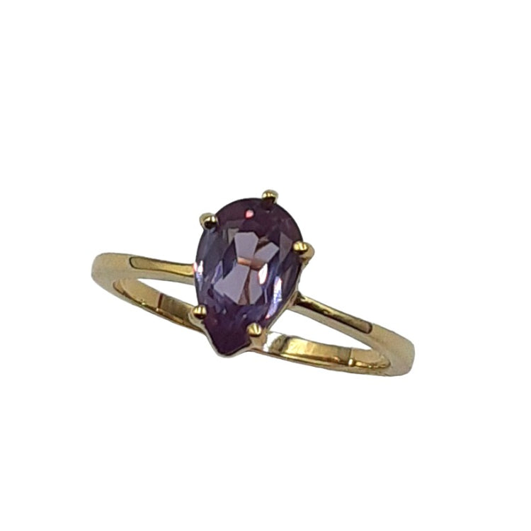 APPRAISED $250 - 14kt Yellow Gold Ring with 1 Pear-Shaped Synthetic Color Changing Sapphire (8x5mm)