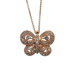 APPRAISED $2000 - 14kt Rose Gold Pendant with 46 Round Brilliant Diamonds - T. - .62ct in a Butterfly Design 