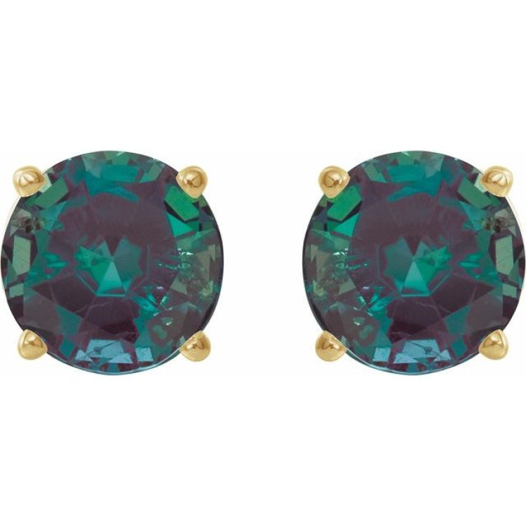 14K Yellow Gold 7 mm Lab-Grown Alexandrite Earrings