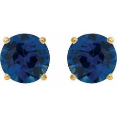 14K Yellow Gold 7 mm Lab-Grown Blue Sapphire Earrings
