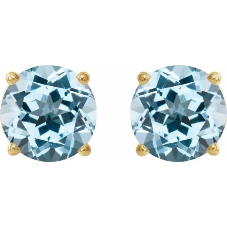 14K Yellow Gold 7 mm Natural Sky Blue Topaz Earrings