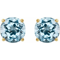 14K Yellow Gold 7 mm Natural Sky Blue Topaz Earrings