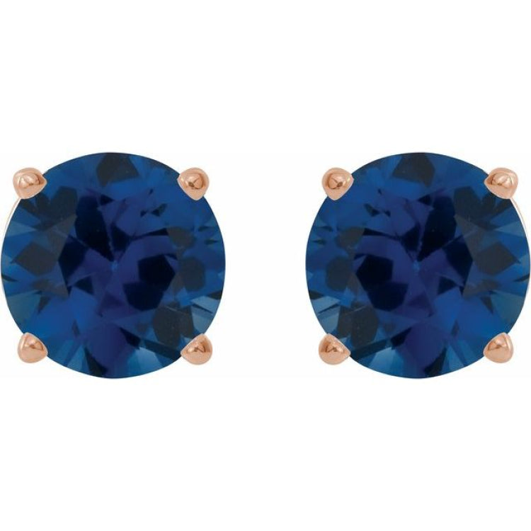 14K Rose Gold 8 mm Lab-Grown Blue Sapphire Earrings