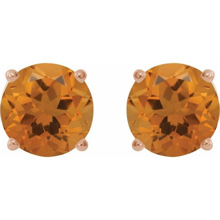 14K Rose Gold 8 mm Natural Citrine Earrings