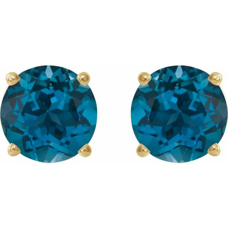14K Yellow Gold 8 mm Natural London Blue Topaz Earrings