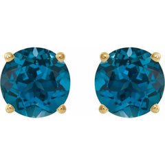 14K Yellow Gold 8 mm Natural London Blue Topaz Earrings