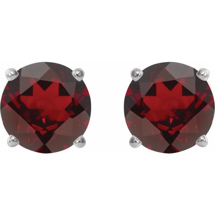 14K White Gold 6 mm Natural Mozambique Garnet Earrings