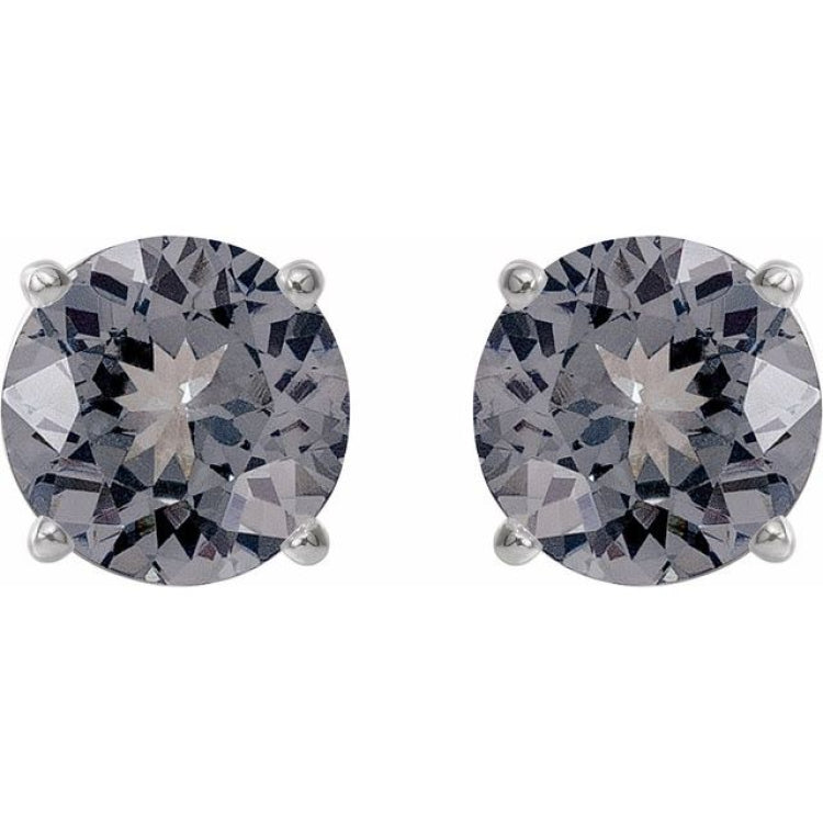 Sterling Silver 6 mm Natural Gray Spinel Earrings