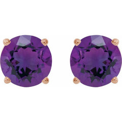 14K Rose 7 mm Natural Amethyst Earrings