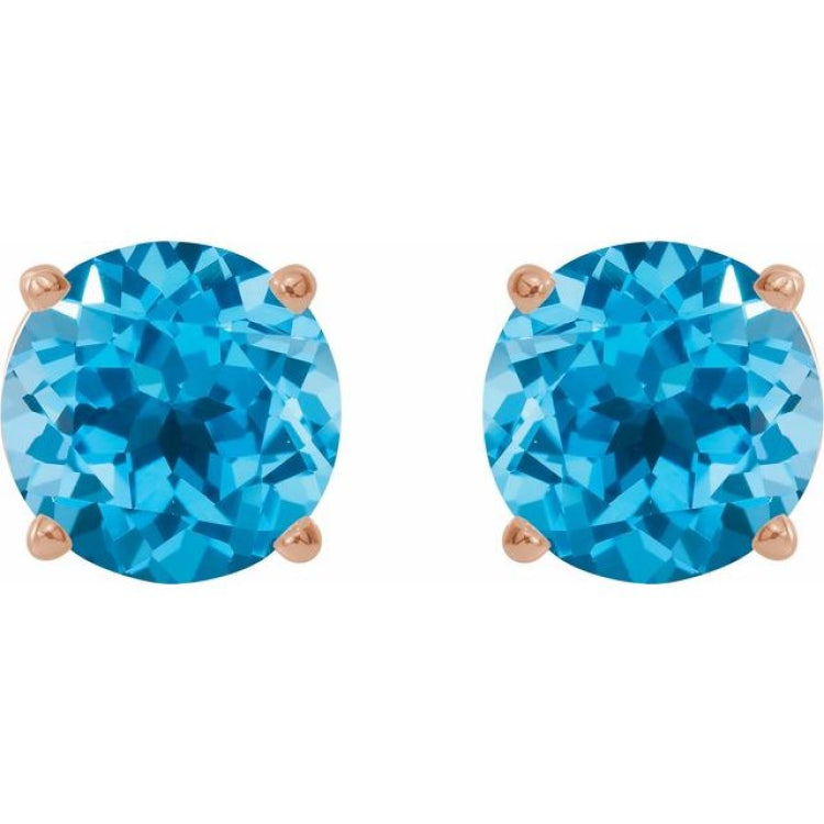 14K Rose 7 mm Natural Swiss Blue Topaz Earrings