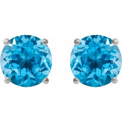 14K White Gold 7 mm Natural Swiss Blue Topaz Earrings