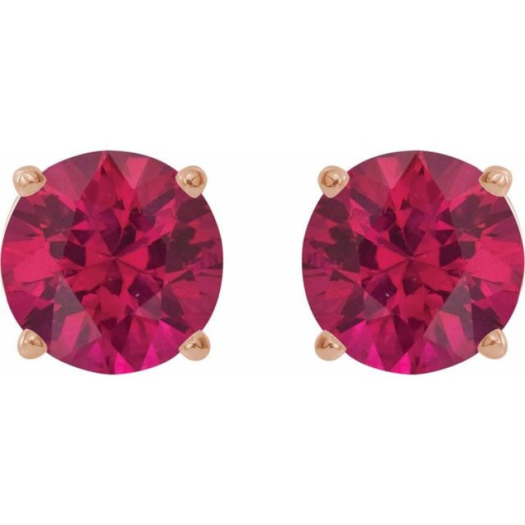 14K Rose Gold 8 mm Lab-Grown Ruby Earrings
