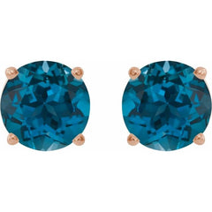 14K Rose 8 mm Natural London Blue Topaz Earrings