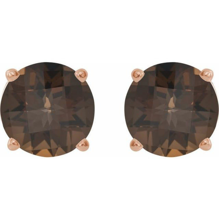 14K Rose Gold 8 mm Natural Smoky Quartz Earrings
