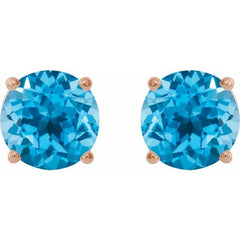 14K Rose 8 mm Natural Swiss Blue Topaz Earrings