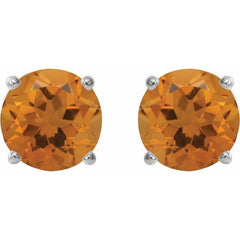 14K White 8 mm Natural Citrine Earrings