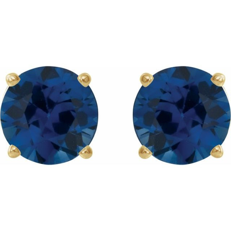 14K Yellow 8 mm Lab-Grown Blue Sapphire Earrings