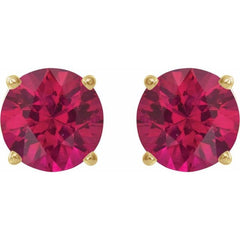 14K Yellow 8 mm Lab-Grown Ruby Earrings