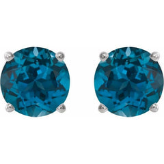 Platinum 8 mm Natural London Blue Topaz Earrings