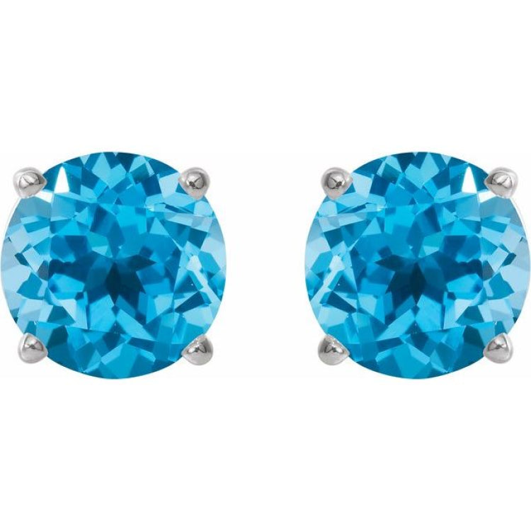 Platinum 8 mm Natural Swiss Blue Topaz Earrings