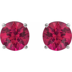 Sterling Silver 8 mm Lab-Grown Ruby Earrings