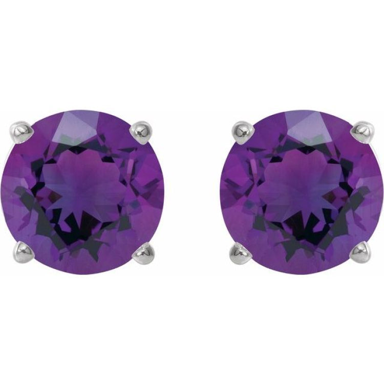 Sterling Silver 8 mm Natural Amethyst Earrings