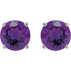 Sterling Silver 8 mm Natural Amethyst Stud Earrings