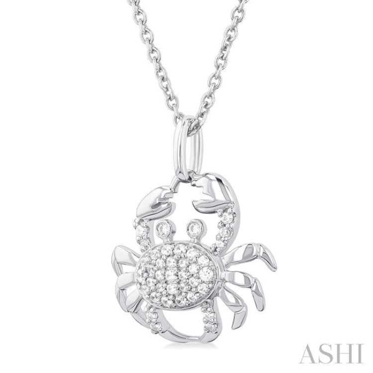 1/6 Ctw Petite Crab Round Cut Diamond Fashion Pendant With Chain in 10K White Gold