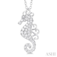 1/6 Ctw Petite Seahorse Round Cut Diamond Fashion Pendant With Chain in 10K White Gold