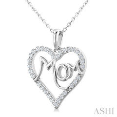 1/4 Ctw 'MOM' Heart Frame Round Cut Diamond Fashion Pendant With Chain in 10K White Gold
