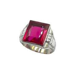 APPRAISED $450 - 10kt White Gold Band with 1 Rectangle Synthetic Ruby (12x10mm) 