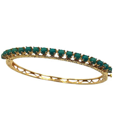 APPRAISED $1600 - 14kt Yellow Gold Bangle with 17 Turquoise Beads (3.3mm) 