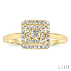 1/6 Ctw Double Halo Square Shape Petite Round Cut Diamond Fashion Ring in 10K Yellow Gold