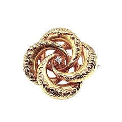 APPRAISED $550 - 14kt Yellow Gold Pin with 1 Old European Cut Diamond - T. - .02ct in a Scroll Design