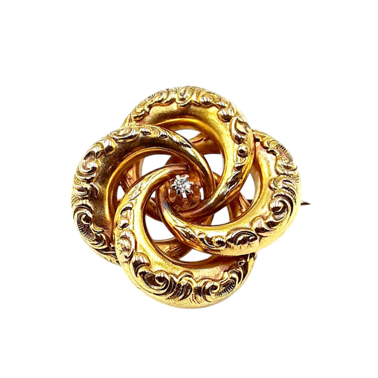 APPRAISED $550 - 14kt Yellow Gold Pin with 1 Old European Cut Diamond - T. - .02ct in a Scroll Design 