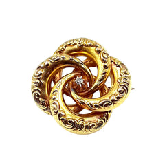 APPRAISED $550 - 14kt Yellow Gold Pin with 1 Old European Cut Diamond - T. - .02ct in a Scroll Design 