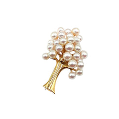 APPRAISED $800 - 14kt Yellow Gold Tree Pin with 28 Cultured Pearls (3.5-4.0mm) 