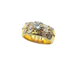 APPRAISED $5600 - 14kt Yellow Gold Band with 1 Round Brilliant Diamond Center - EST. - .48ct with 10 Marquise-Shaped Diamonds - T. - .98ct and 2 Tapered Baguette Diamonds - T. - .13ct 