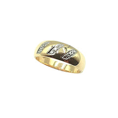 APPRAISED $800 - 14kt Yellow Gold Band with 3 Diamond Diagonal Row with 3 Single Cut Diamonds - T. - .03ct