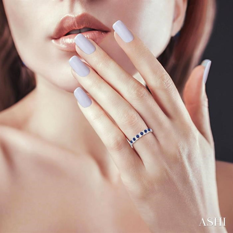 2.3 MM Sapphire and 1/5 Ctw Round Cut Diamond Precious Band in 14K White Gold