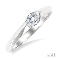 1/3 Ctw East-West Set Oval Cut Diamond Solitaire Fashion Ring in 14K White Gold