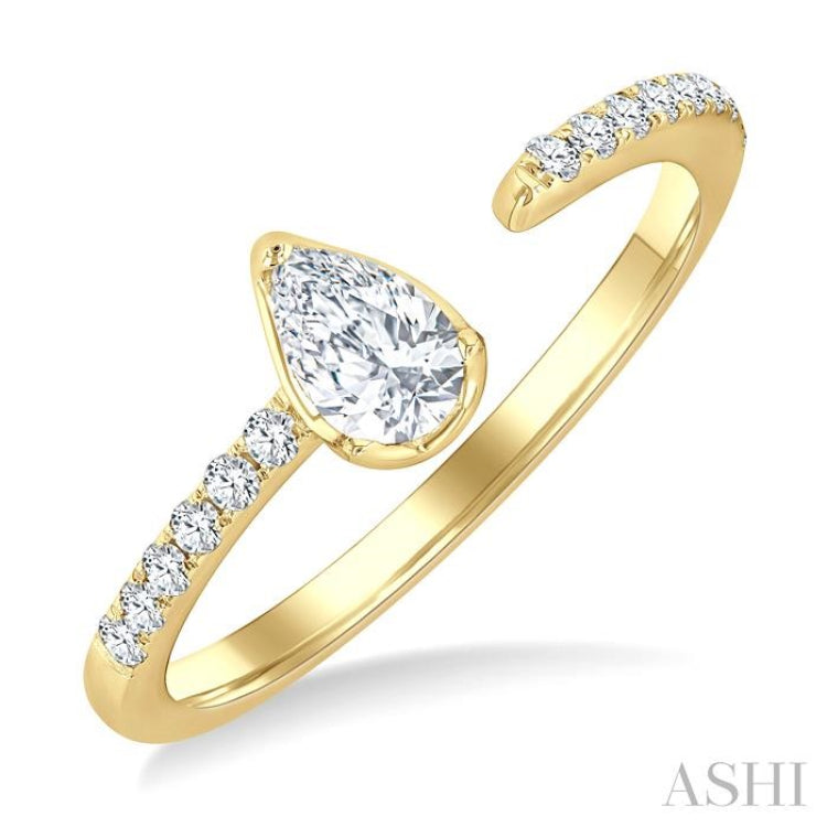 3/8 Ctw Pear and Round Cut Diamond Fashion Open Ring in 14K Yellow Gold