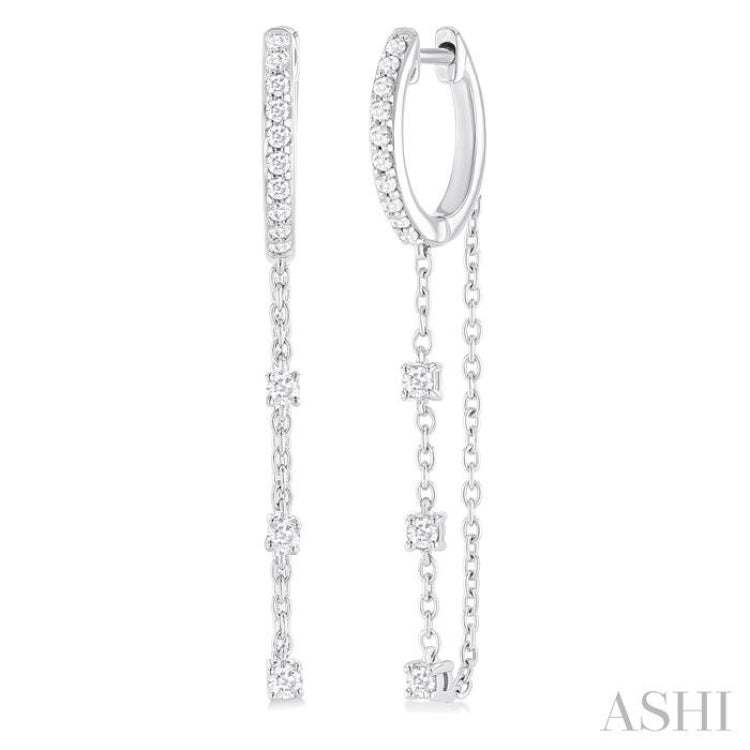 1/3 ctw Round Cut Diamond Chain Dangler Hoop Earring in 10K White Gold