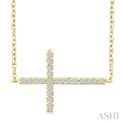 1/10 Ctw Petite Sideways Cross Round Cut Diamond Fashion Pendant With Chain in 10K Yellow Gold