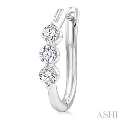 1 Ctw 3-Stone Round Cut Diamond Fashion Hoop Earring in 14K White Gold