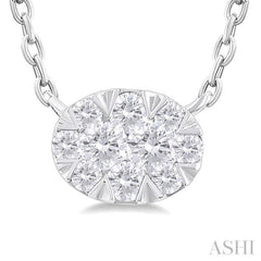 1/10 Ctw Lovebright Petite East-West Set Oval Shape Round Cut Diamond Fashion Pendant With Chain in 10K Yellow and White Gold