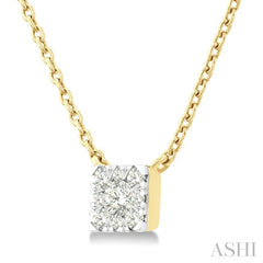 1/10 Ctw Lovebright Petite Square Shape Round Cut Diamond Fashion Pendant With Chain in 10K Yellow Gold