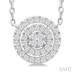 1/6 Ctw Double Halo Round Shape Petite Round Cut Diamond Fashion Pendant With Chain in 10K White Gold