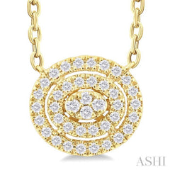 1/6 Ctw Double Halo Oval Shape Petite Round Cut Diamond Fashion Pendant With Chain in 10K Yellow Gold