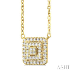 1/6 Ctw Double Halo Square Shape Petite Round Cut Diamond Fashion Pendant With Chain in 10K Yellow Gold